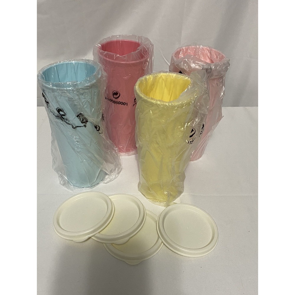 Tupperware Classic 16 oz Tumblers Cups Set of 4 With Lids Pink Blue Yellow New
